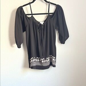 Black Embroidered Women's Top